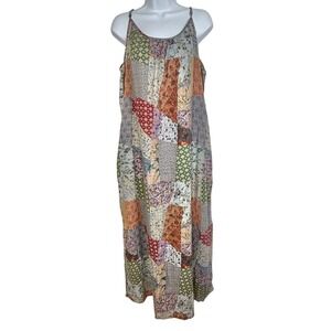 dylan‎ XL Floral Hippie Patch Boho Maxi Tank Dress with Pockets